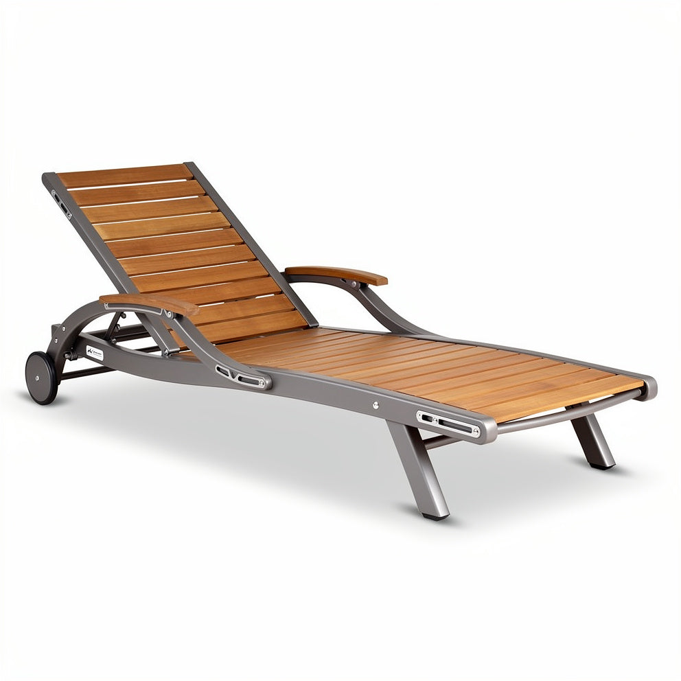 "Multifunctionele Lounger met Houten Zitting en Inklapbare Functie"