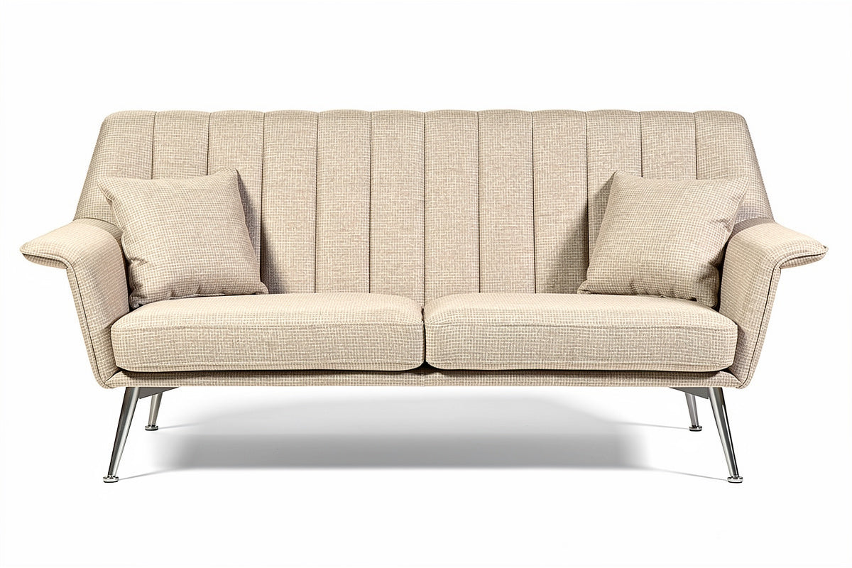 Stijlvolle Beige Luxe Bank met Kussens en Strakke Lijnen